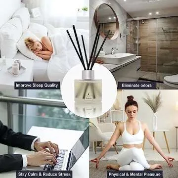 2 Packs Reed Diffuser Set- Bamboo & White Tea Scented Home Fragrance, 16 Diffuser Sticks for Bathroom, Living Room, Home Decor & Office Decor