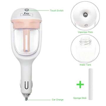 econoLED Car Humidifier,Mini Air Purifier Aroma Diffuser Air Freshener Purifier Aromatherapy Mist Maker with 180 Degree Rotation, Suit for Water Soluble Essential Oils Protable Diffuser (Pink)