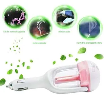 econoLED Car Humidifier,Mini Air Purifier Aroma Diffuser Air Freshener Purifier Aromatherapy Mist Maker with 180 Degree Rotation, Suit for Water Soluble Essential Oils Protable Diffuser (Pink)
