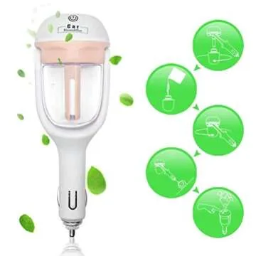 econoLED Car Humidifier,Mini Air Purifier Aroma Diffuser Air Freshener Purifier Aromatherapy Mist Maker with 180 Degree Rotation, Suit for Water Soluble Essential Oils Protable Diffuser (Pink)