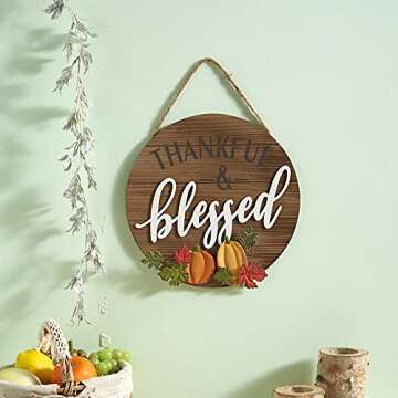 Eternhome Fall Decorations for Home Thanksgiving Metal Pumpkin Hanging Signs Thankful & Blessed Wall...