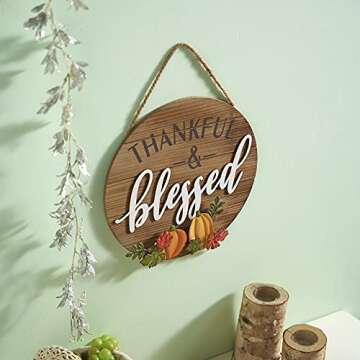 Eternhome Fall Decorations for Home Thanksgiving Metal Pumpkin Hanging Signs Thankful & Blessed Wall Sign Wood Vintage Harvest Festive Decor Rustic Halloween Autumn Front Door Decoration