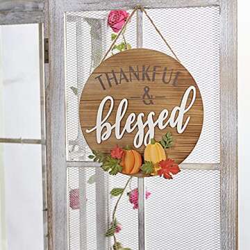 Eternhome Fall Decorations for Home Thanksgiving Metal Pumpkin Hanging Signs Thankful & Blessed Wall Sign Wood Vintage Harvest Festive Decor Rustic Halloween Autumn Front Door Decoration