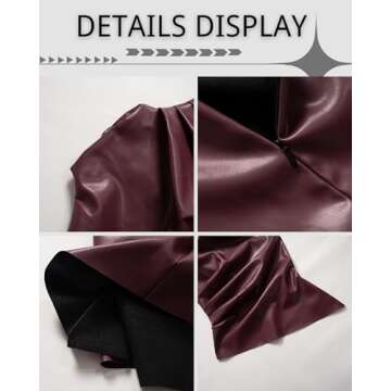 BAIMORE Women's Street Solid Mock Neck Sleeveless PU Leather Pleated Slim Fit Tank Top Wine Red