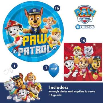 Paw Patrol Birthday Party Supplies Bundle with Paw Patrol Plates and Paw Patrol Napkins - Serves 16 Guests