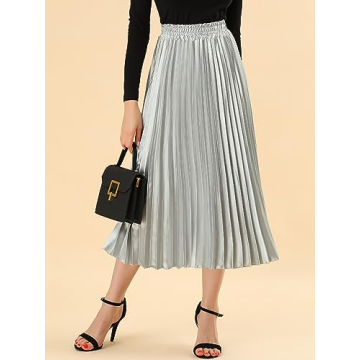 Allegra K Stylish Silver Accordion Pleated Midi Skirt