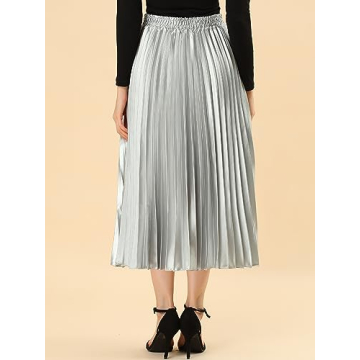 Allegra K Stylish Silver Accordion Pleated Midi Skirt