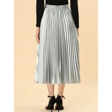 Allegra K Stylish Silver Accordion Pleated Midi Skirt