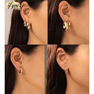 6 Pairs Gold Huggie Hoop Earrings for Women, Dainty 14K Gold Plated Lightweight Small Hoop Earrings Stacks, Hypoallergenic Stud Earrings Set for Sensitive Ears Cartilage Dangle Hoop Earrings Jewelry