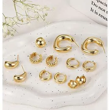 6 Pairs Gold Huggie Hoop Earrings for Women, Dainty 14K Gold Plated Lightweight Small Hoop Earrings Stacks, Hypoallergenic Stud Earrings Set for Sensitive Ears Cartilage Dangle Hoop Earrings Jewelry