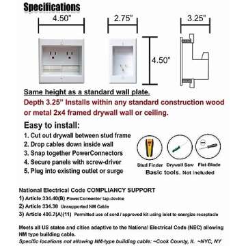 PowerBridge TWO-CK Dual Outlet TV Cord Hider for Wall Mounted TV’s - Recessed In-Wall Cable hider System for Power & Low Voltage - Matches Existing Outlets - Hide Wires With this Easy DIY Install Kit