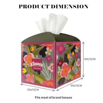 PARIERIS Tissue Box Cover Holder Square Tissue Cube Cover PU Leather Tissue Organizer with Bottom Belt for Bathroom, Tabletop, Car, Night Stands, Office, Home, Kitchen (1, OliveGreen)