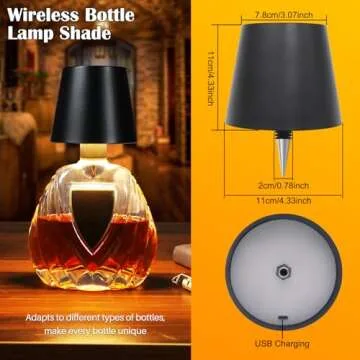 Wireless Bottle Lamp, Adjustable Brightness 3 Color Wine Bottle Light with 2500 mAh Battery, Touch Control Rechargeable Metal Waterproof Table Lamp for Dining Room/Bedroom/Bar, Black