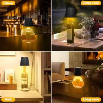 Wireless Bottle Lamp, Adjustable Brightness 3 Color Wine Bottle Light with 2500 mAh Battery, Touch Control Rechargeable Metal Waterproof Table Lamp for Dining Room/Bedroom/Bar, Black