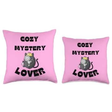 The Cozy Mystery Company Lover | Cute Cat Cosy Murder Cozy Mystery Throw Pillow, 16x16, Multicolor