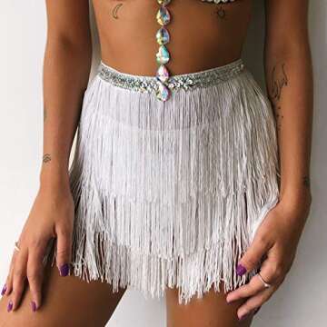 Wuchieal Belly Dance Costume Hip Scarf Belt Tribal Fringe Tassel wrap Belt (White, One Size)