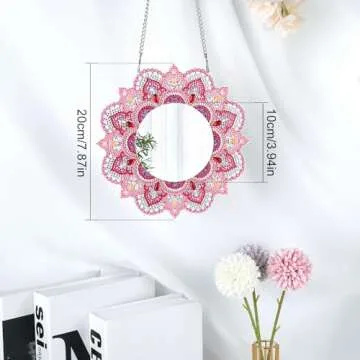 DIY Diamond Painting Mirror for Adults DIY Special Shaped Crystal Diamond Painting Kit Mirror Makeup Mirror Christmas Halloween Birthday Gifts Art Crafts Home Decor (Pink)