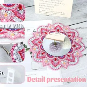 DIY Diamond Painting Mirror for Adults DIY Special Shaped Crystal Diamond Painting Kit Mirror Makeup Mirror Christmas Halloween Birthday Gifts Art Crafts Home Decor (Pink)