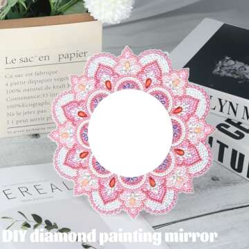 DIY Diamond Painting Mirror for Adults DIY Special Shaped Crystal Diamond Painting Kit Mirror Makeup Mirror Christmas Halloween Birthday Gifts Art Crafts Home Decor (Pink)