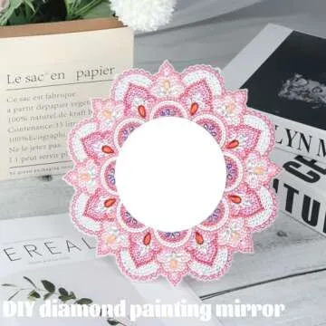 DIY Diamond Painting Mirror for Adults DIY Special Shaped Crystal Diamond Painting Kit Mirror Makeup Mirror Christmas Halloween Birthday Gifts Art Crafts Home Decor (Pink)