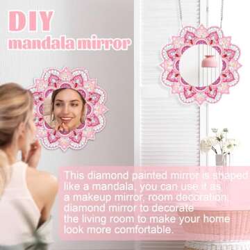 DIY Diamond Painting Mirror for Adults DIY Special Shaped Crystal Diamond Painting Kit Mirror Makeup Mirror Christmas Halloween Birthday Gifts Art Crafts Home Decor (Pink)