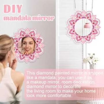 DIY Diamond Painting Mirror for Adults DIY Special Shaped Crystal Diamond Painting Kit Mirror Makeup Mirror Christmas Halloween Birthday Gifts Art Crafts Home Decor (Pink)