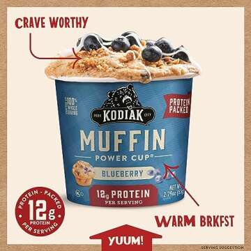 Kodiak Cakes Minute Muffins, Mountain Blueberry, 2.29 Ounce (Pack of 12) (Packaging May Vary)