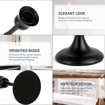 Set of 3 Elegant Black Candle Sticks - Vintage Home Decor