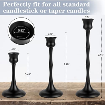 Set of 3 Elegant Black Candle Sticks - Vintage Home Decor