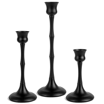 Set of 3 Elegant Black Candle Sticks - Vintage Home Decor