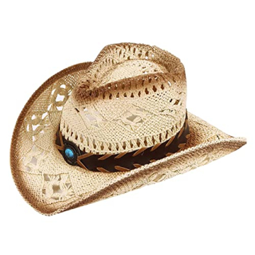 TOVOSO Straw Cowboy Hat for Women and Men with Shape-It Brim, Western Cowboy Hat (Turquoise - Tea St...