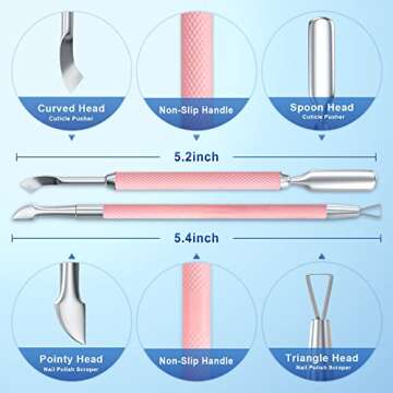 2PCS Metal Pink Cuticle Pusher and Cutter Remover Salon Quality Stainless Steel Gel Nail Polish Peel...