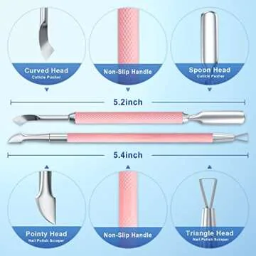 2PCS Metal Pink Cuticle Pusher and Cutter Remover Salon Quality Stainless Steel Gel Nail Polish Peel...