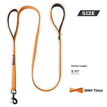 Bolux 5ft Dog Leash, Heavy Duty Rope Leash with 2 Padded Handle – Pet Training Lead with 3M Reflec...