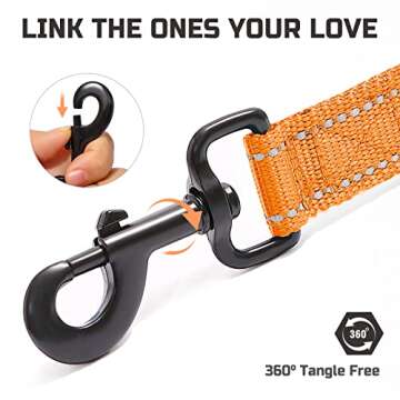 Bolux 5ft Dog Leash, Heavy Duty Rope Leash with 2 Padded Handle – Pet Training Lead with 3M Reflective Double Handle for Traffic Control Safety, Perfect for Large Medium or Small Dog (Orange)