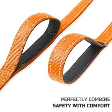 Bolux 5ft Dog Leash, Heavy Duty Rope Leash with 2 Padded Handle – Pet Training Lead with 3M Reflective Double Handle for Traffic Control Safety, Perfect for Large Medium or Small Dog (Orange)