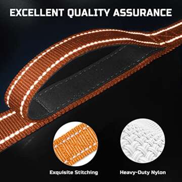 Bolux 5ft Dog Leash, Heavy Duty Rope Leash with 2 Padded Handle – Pet Training Lead with 3M Reflective Double Handle for Traffic Control Safety, Perfect for Large Medium or Small Dog (Orange)