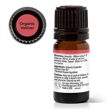 Plant Therapy Vetiver Organic Essential Oil 5 mL (1/6 oz) Pure, Undiluted, Therapeutic Grade