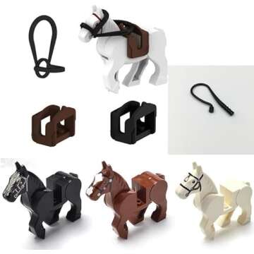 FULHOLPE Military Steed Model Building Block Set Compatible with Minifigure, Accessories Set with Horse Whip and Saddle