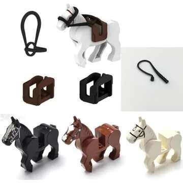 FULHOLPE Military Steed Model Building Block Set Compatible with Minifigure, Accessories Set with Horse Whip and Saddle