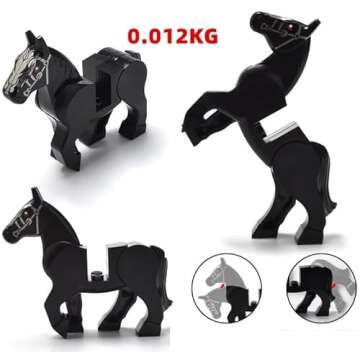 FULHOLPE Military Steed Model Building Block Set Compatible with Minifigure, Accessories Set with Horse Whip and Saddle