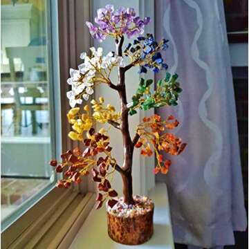 Tangie Marie Premium Seven Chakra Crystal Tree for Positive Energy Money Gemstone Bonsai Tree for Good Luck Prosperity Reiki Life Money Feng Shui Meditation Decor