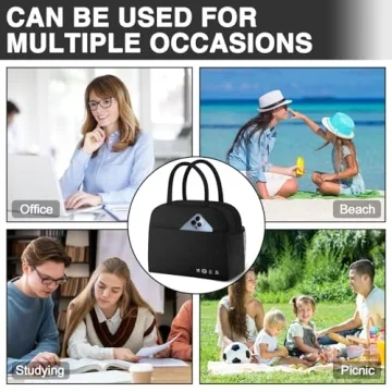 KUBYA Lunch Bag Women, Lunch Box for Women Men Insulated Reusable Lunch Bag Large Capacity Lunch Tote Bag Lunch Container for Office Work Picnic Beach or Travel,Black