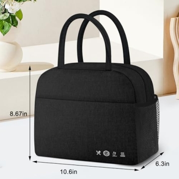 KUBYA Lunch Bag Women, Lunch Box for Women Men Insulated Reusable Lunch Bag Large Capacity Lunch Tote Bag Lunch Container for Office Work Picnic Beach or Travel,Black