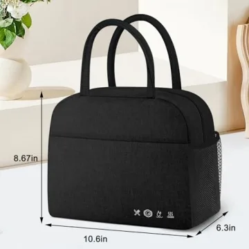 KUBYA Lunch Bag Women, Lunch Box for Women Men Insulated Reusable Lunch Bag Large Capacity Lunch Tote Bag Lunch Container for Office Work Picnic Beach or Travel,Black