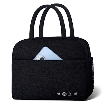 KUBYA Lunch Bag Women, Lunch Box for Women Men Insulated Reusable Lunch Bag Large Capacity Lunch Tote Bag Lunch Container for Office Work Picnic Beach or Travel,Black