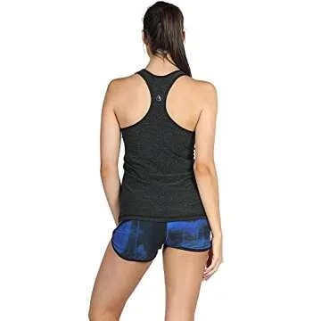 icyzone Workout Tank Tops for Women - Racerback Athletic Yoga Tops, Running Exercise Gym Shirts(Pack of 3)(S, Black/Granite/Orange)