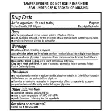 Sodium Chloride Tablets 1gm | Electrolyte Salt for POTS Syndrome and Dysautonomia Support | Rapid Rehydration| 15.4gr. | 300 Count | Made in The USA