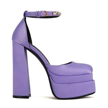 THESHY Womens Platform Chunky High Block Heels Ankle Strap Buckles Wedge Dress Pumps Fashion Shoes f...