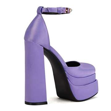 THESHY Womens Platform Chunky High Block Heels Ankle Strap Buckles Wedge Dress Pumps Fashion Shoes for Women Purple